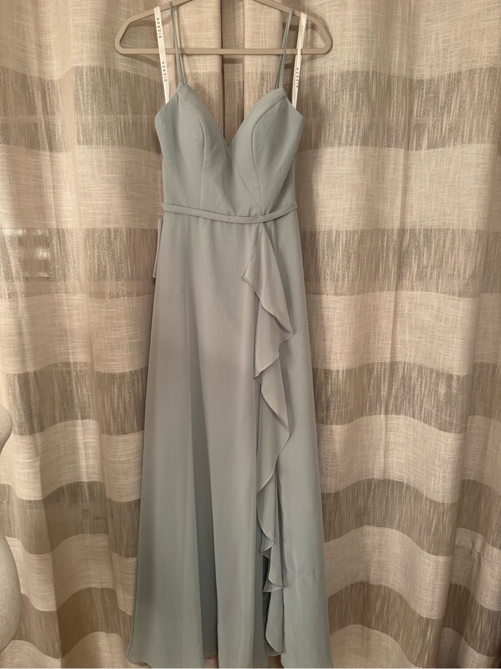 Azazie Pale Green with Light Blue Spaghetti-Strap Prom Dress - Picture 4 of 11